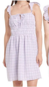 WAYF Purple Gingham Checkered Smocked Waist Flutter Sleeve Midi Dress SZ M NWT Photo 0