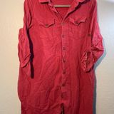 Over the Horizon Red Jean Jacket Button-Up Collared V Neck Pocketed SZ XL Top Photo 0