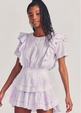 LOVESHACK FANCY Natasha Mini Dress in Violet Splash Hand Dye Small Lace Detail Photo 0