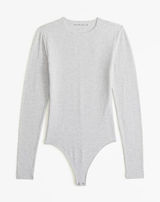 Abercrombie Long-Sleeve Cotton-Blend Seamless Fabric Crew Bodysuit Light Gray L Photo 0