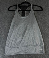 Alo Yoga Womens Gray Heathered Open Draped Mesh Back Racerback Tank‎ Top Photo 0