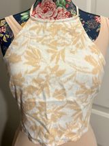 Abercrombie & Fitch Linen Blend Halter Crop Top Small Tan White Tropical Floral Photo 0