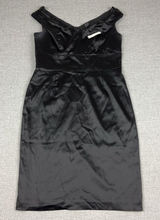 White House Black Market Dress Womens 12 Black Satin Sheath V-Neck Knee Length Photo 0