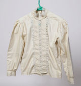 Rhapsody Womens Cream Lace Trim Mock Neck Puff Sleeve Blouse Top Made in‎ USA Photo 0