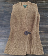 Lauren Ralph Lauren Sleeveless Cardigan Sweater Brown Heavy Knit Frog Button XS Photo 0