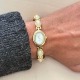 Dainty Vintage Gold And White Stone Watch Photo 0