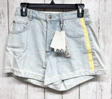 Zara Shorts Women SZ 6 Hi-Rise Hot Pant Light Wash Denim Cuffed Side Stripe NWT Photo 0