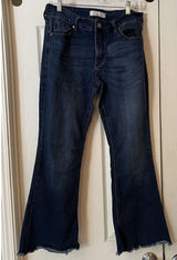 Kancan Women’s Jeans Sz 13 (30) Midrise‎ Flare Leg Dark Wash Raw Hem Western Photo 0