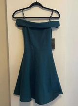 Lulu's Season of Fun Forest Green Off-the-Shoulder Skater Dress Size XS NEW Photo 0