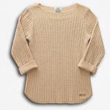 Thackery Tan Beige Ribbed Knit Boat Neck Sweater 3/4 Sleeve Cuffed Hem Size M Photo 0
