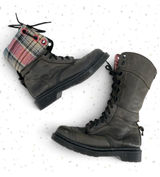 Dr. Martens Triumph Boots Leather Pirate Style Fold Down Tartan Plaid Lining 7 Photo 0