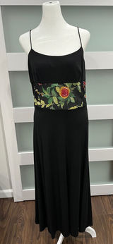 HORTLY WESTWOOD Black Spaghetti Strap Maxi Dress Floral‎ Waist Panel Photo 0