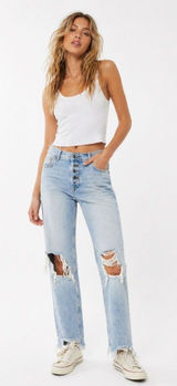 We The Free Distressed Jeans 26 Button Fly Raw Hem Straight Denim Y2K Festival Photo 0