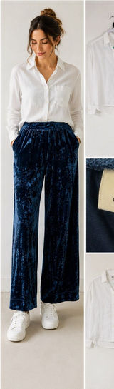 A New Day Women’s 2-Piece Outfit Set GAP Shirt & Velvet Wide Leg Pants Size Small Photo 0