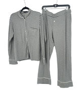 J.Crew Pajama Set Women L Gray Striped Long Sleeve Button Up Pants Loungewear Photo 0