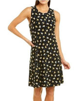 Anne Klein Trapeze Dress Small Black Floral Sleeveless Keyhole‎ Stretch Knit Photo 0