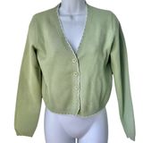 Willow & Wind Sage Green Button Front Cardigan White Stitch Trim Sz S NEW No Tag Photo 0