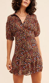 Free People Bonnie Mini Dress Floral short‎ sleeve buttons sheer Photo 0