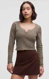 Lululemon Waffle Cotton-Blend Henley Long-Sleeve Shirt Nomad Size 2 NWOT Photo 0