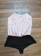 Victoria's Secret Satin Teddy Romper Mauve Black Cross Back Medium Sleepwear Photo 0