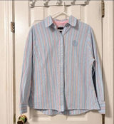 Tommy Hilfiger Women's Size 18 Blue Pink Striped Button Down Shirt Embroidered Photo 0