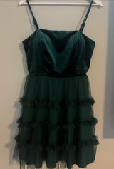 Girls Dark Green Velvet & Tulle Ruffle Party Dress Photo 0