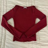 Zara Burgundy Boat Neck Ribbed Long-Sleeve Top Photo 0