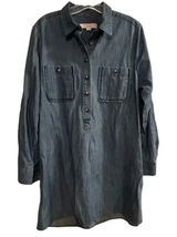 Ann Taylor LOFT Women's M Blue Denim Long Sleeve Tunic Dress Short Side Pockets Photo 0