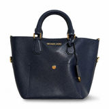 Michael Kors Saffiano Leather Satchel Womens Navy Blue Gold Hardware Handbag Photo 0