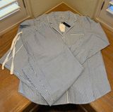 Petite Plume Women's Twill Pajama Set in French Blue Heritage Stripe Photo 0