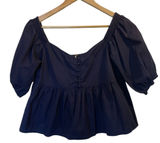 FREE PEOPLE Navy Blue Cotton Off Shoulder Ruffle Crop Top Peasant Blouse - Sz XS Photo 0