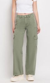 Vervet Cargo Wide Leg Jeans Army Green High Rise Utility 100% Cotton Size 26 Photo 0