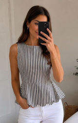 Banana Republic Striped Peplum Top | Navy White | Size 0 | Scalloped Hem Photo 0