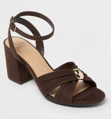 A New Day NWT Elegant Minimalist Strappy Heels Brown Block Heel Gold Accent Women 9.5 Photo 0