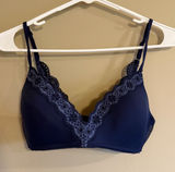 Aerie Real Sunnie Wireless Bra Navy Blue Lace Trim V-Neck 32C Comfort Bralette Photo 0