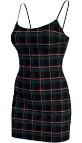 Urban Outfitters Green Pink Plaid Bodycon Mini Dress XS Spaghetti Strap 90s Y2K Photo 0