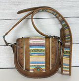 Tony Lama Woven Accent Colorful SaddleBag Leather Southwestern Crossbody‎ Purse Photo 0