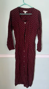 The Limited Polka Dot M Midi Dress Cranberry Gray Lost‎ Sleeve Tie Back Photo 0