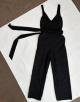 Abercrombie & Fitch Black Cropped Jumpsuit with Waist Tie Photo 0