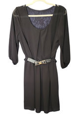 IZ Byer NWOT Women Party Dress Black Lace‎ Back Belted Chiffon 3/4 Sleeve L Photo 0