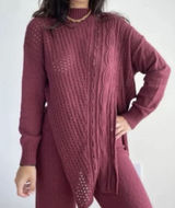 Free People‎ Women's Around The Clock Knit Sweater Pants Set Maroon Size XS H Photo 0