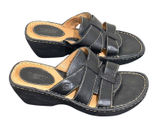 Born Black Leather Wedge Slide Sandals Women 8 39 W3496 K6 Contrast Stitching Photo 0