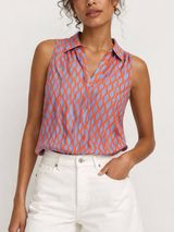 LOFT Sleeveless V-Neck Wave Print Top in Orange and Light Blue Size Large Photo 0