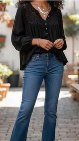 Free People Doin' It Right‎ Black Eyelet Top Women's Size XS Boho Photo 0