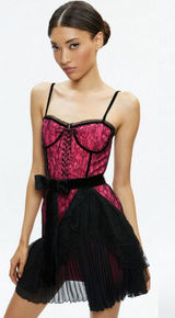 Alice + Olivia NEW Black Hot Wild Pink Chantil Lace Corset‎ Mini Dress US 4 $695 Photo 0