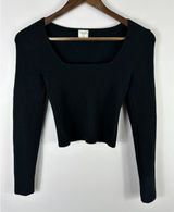 Abercrombie & Fitch Black Fitted Long Sleeve Square Neck Crop Top Womens XS Photo 0