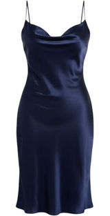 Y2K Bebe Slip Dress XL Navy Blue Cowl Neck Satin Midi Cocktail Photo 0