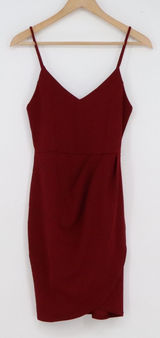 Lulus Burgundy Wine V-Neck Bodycon Wrap Tulip Skirt Cocktail Dress Medium NEW Photo 0