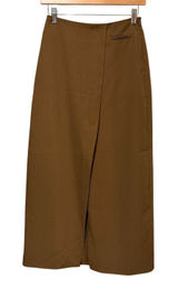 Commense Brown High Waisted Wrap Midi Skirt Front Slit XS 231021003‎ Photo 0