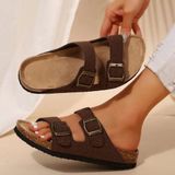 Women’s Flats Sandals–Adjustable Buckle Slip-On Comfort Slides with Cork Footbed Photo 0